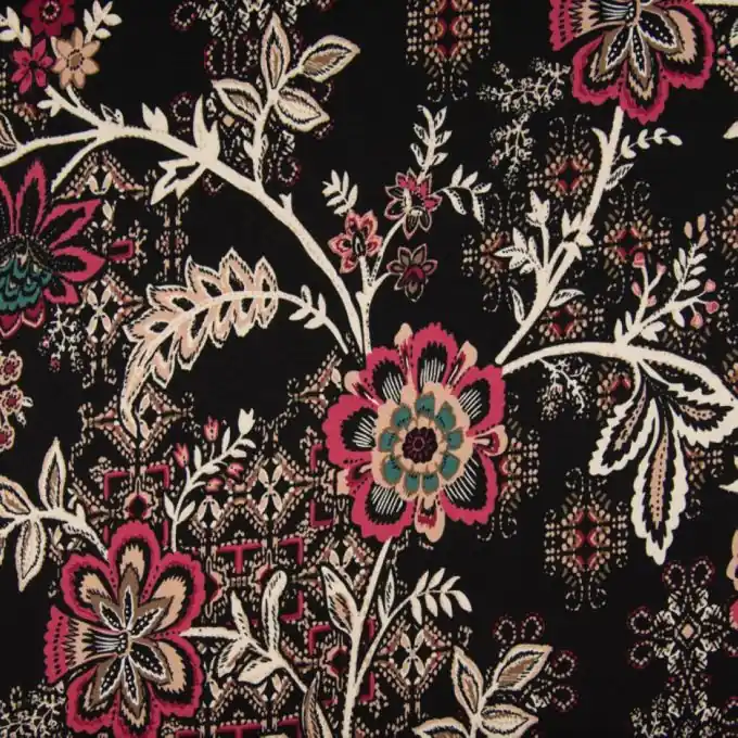 Neuheit Viskosejersey Blumen Barock schwarz