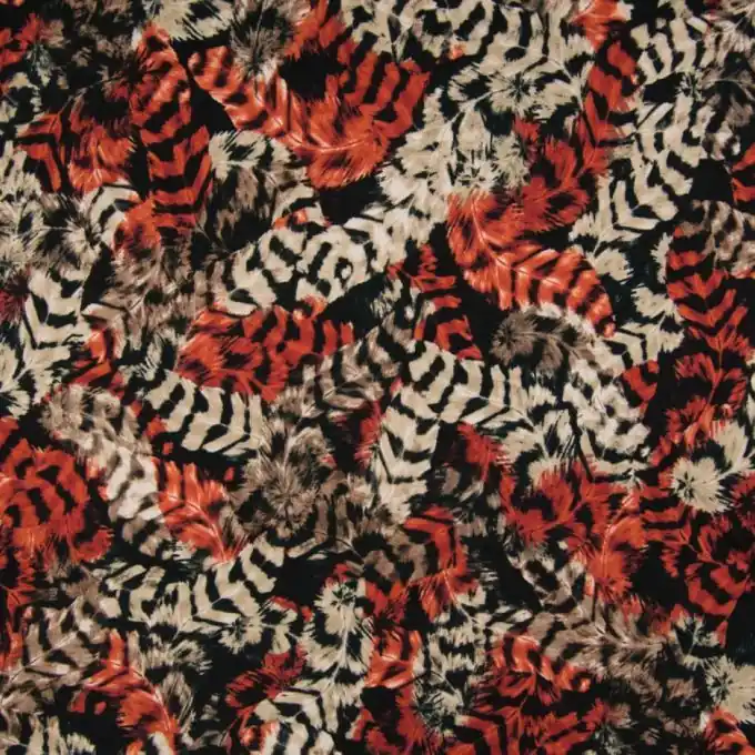 Schnäppchen Jersey Viskose Federn Beige/Orange