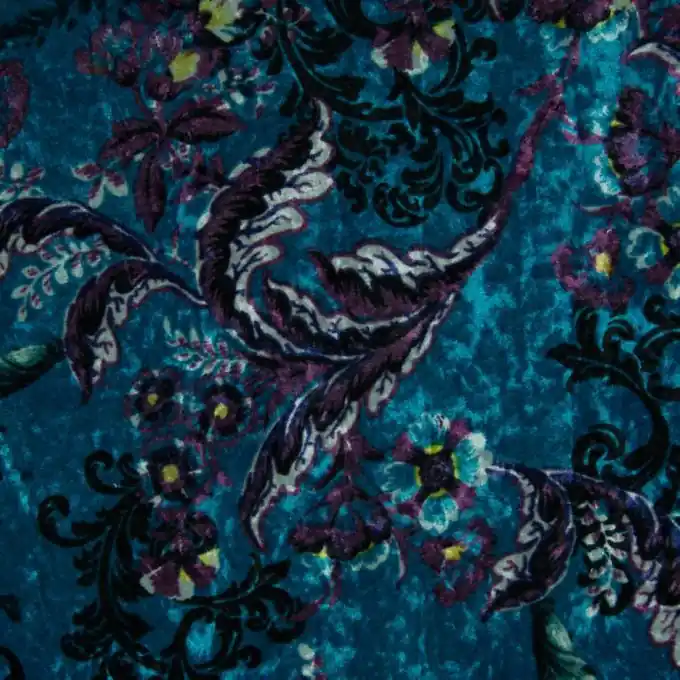 Samtstoff Blumen Türkis Saisonangebot