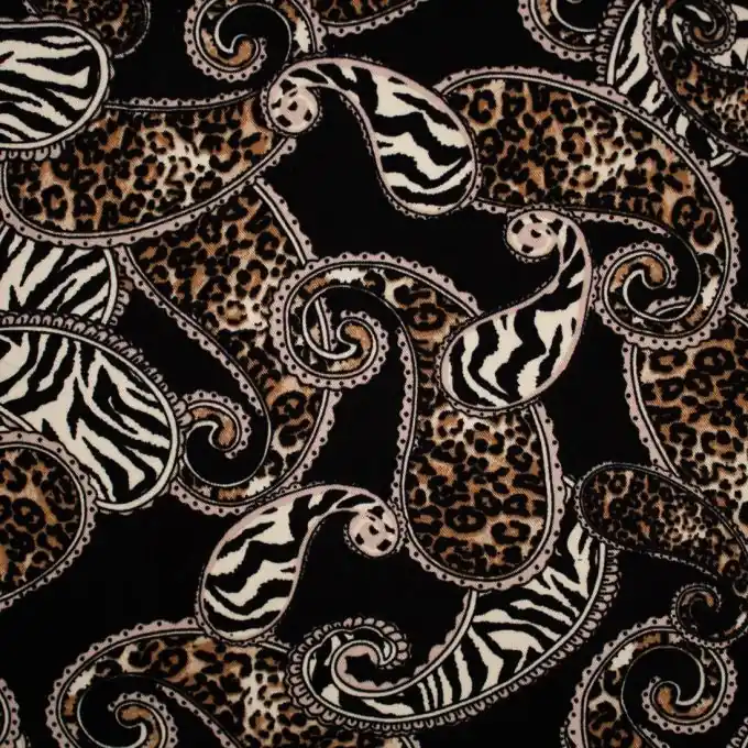 Begrenztes Angebot Viskose-Twill-Stoff Paisley Leopard Zebra Schwarz 150cm