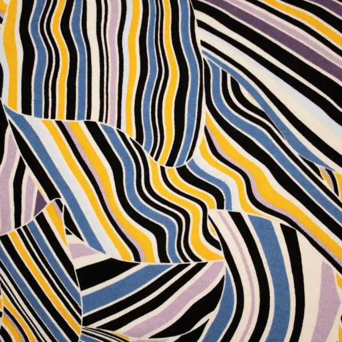 Handgefertigt Jersey Viskose Patch Streifen Blau/Gelb/Lila