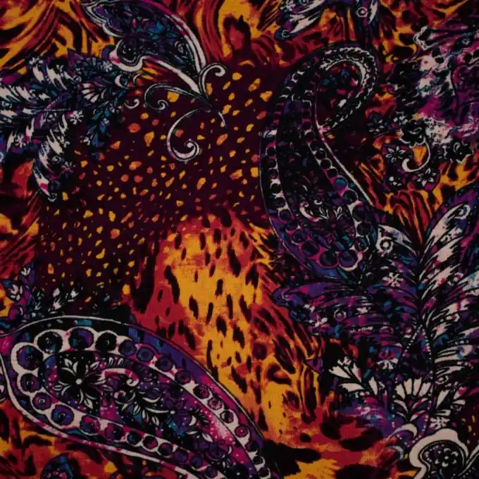 Top-Seller Viskose Jersey-Strick mit Paisley-Druck in Fuchsia