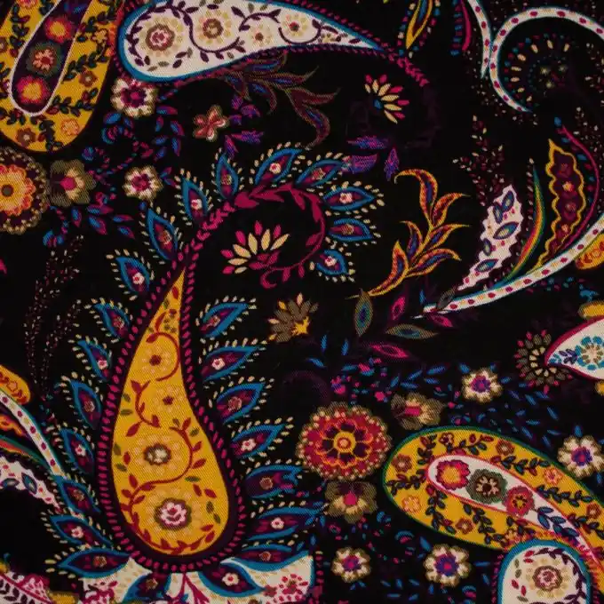 Direktkauf Viskose Stretch Paisley Blau/Gelb