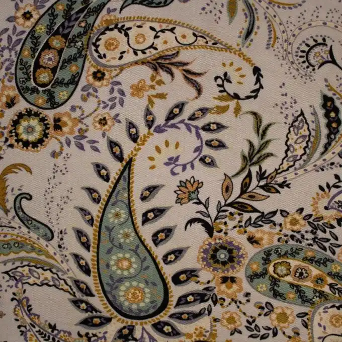 Viskose-Stretch Paisley Ecru 140cm Breit Geld-Zurück-Garantie