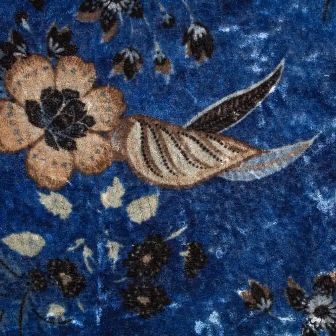 Samtstoff Floral Blau Geprüft