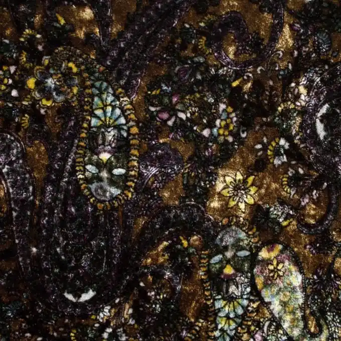 Preisknaller Samtstoff Paisley Braun