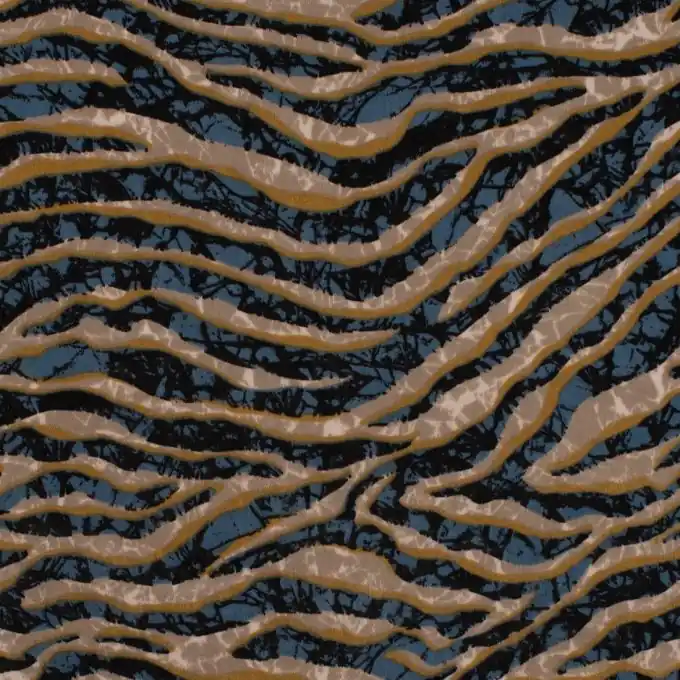 Mega-Angebot Satinstoff Polyester Wellen Blau/Taupe