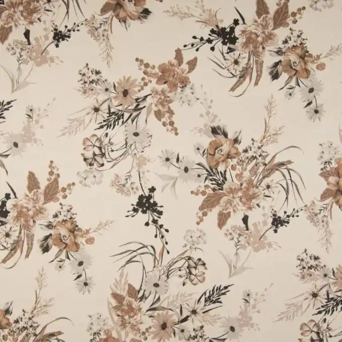 Scuba-Stoff Blumen Digitaldruck Ecru Preisreduziert