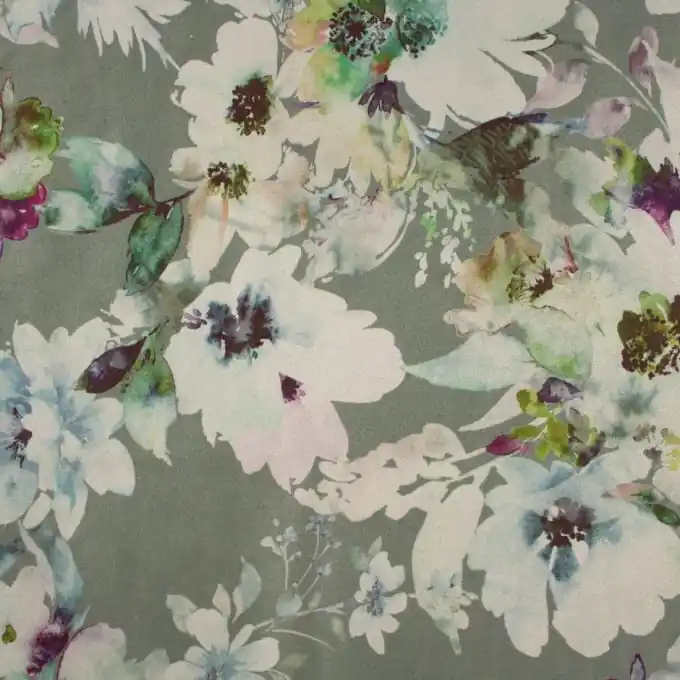 Scuba-Wildlederimitat Blumen grau grün Schnäppchen