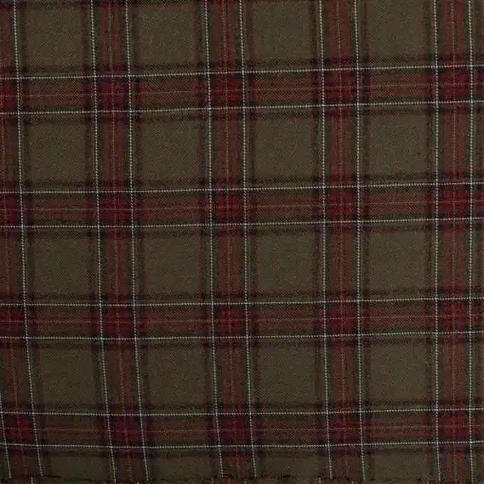 Gewebter Stoff gefärbt Schottenmuster fließend khaki Super-Preis