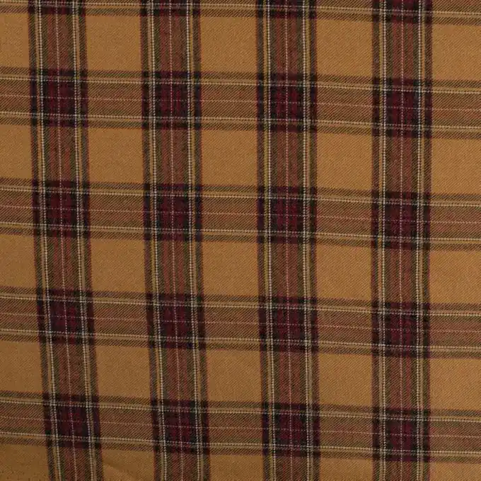 Echt Gewebter Stoff gefärbt Schottenmuster fließend senfgelb