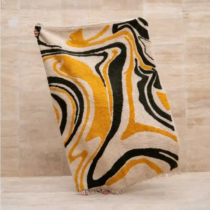 Teppich Mamor 70s Gelb Schwarz 120x180cm Beliebt