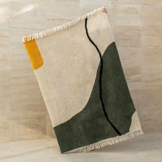 Billig Abstrakter Wellenteppich Ecru/Khaki 120×180 cm