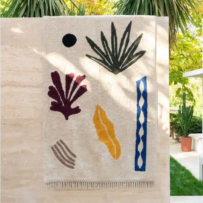 Letzte Chance Ecru Teppich Blätter 120x180cm