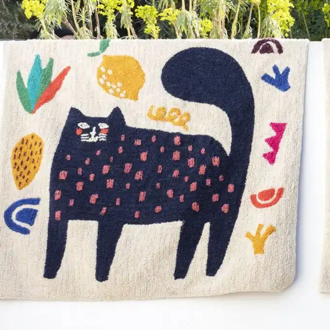 Bestseller Teppich Ecru Kind Katze Marine 120x120cm