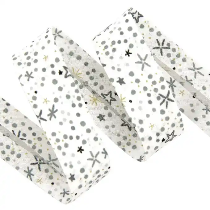 Mega-Angebot Schrägband Sterne und Punkte weiß 20 mm