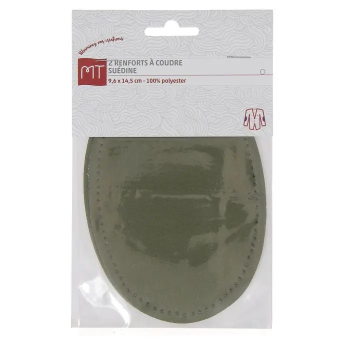 Set von 2 grünen Wildleder-Verstärkungen zum Nähen, Größe 9,6 x 14,5 cm. Aktuell