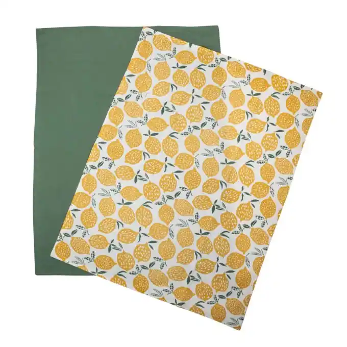 2er Set Geschirrtücher Zitronen Gelb 50x70cm Hochwertig