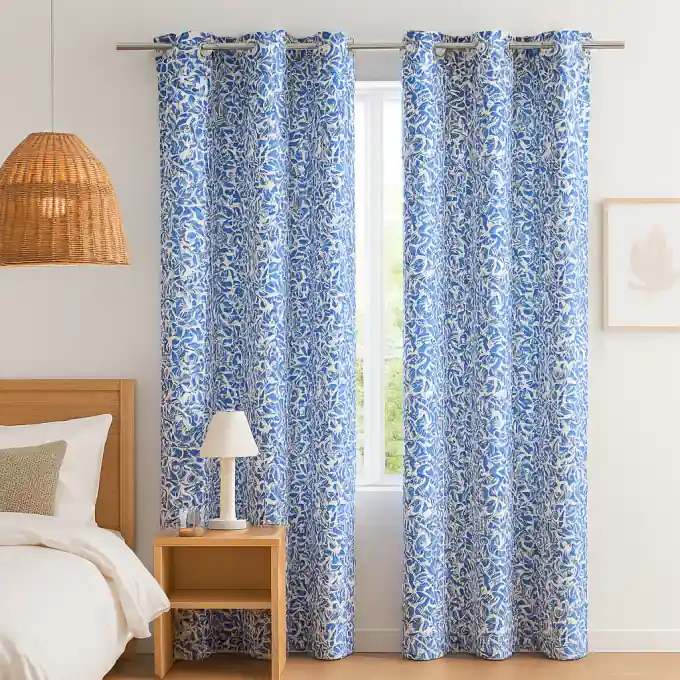 Vorhang blau Blätter 140x250cm Saisonangebot