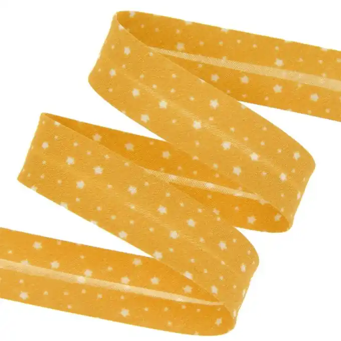Schrägband Bio Baumwolle Sternenprint gelb 20 mm . Zertifiziert