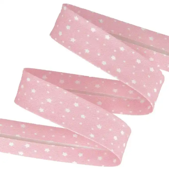 Preiswert Schrägband Bio Baumwolle Sternenmuster rosa 20 mm