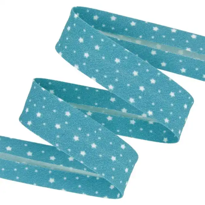 Schrägband Bio Baumwolle Sternenmuster Grün/Blau 20 mm Preisknaller