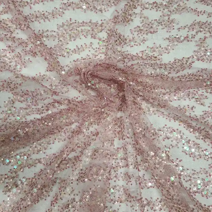 Begrenztes Angebot Stoff Tüll rosa Stickerei Pailletten Perlen Aqua