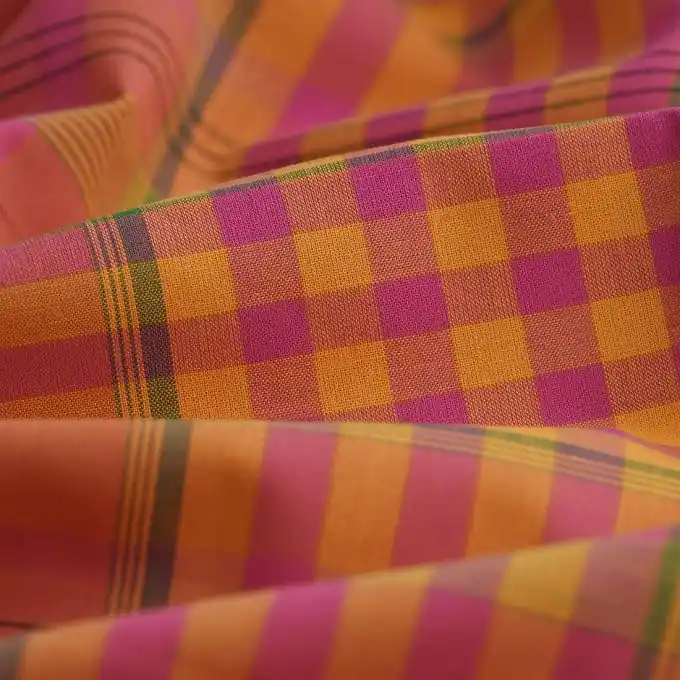 Stoff Madras Karos rosa orange Preisreduziert