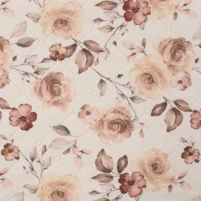 Steppstoff Blumen beige Rückseite Plüsch Handgefertigt