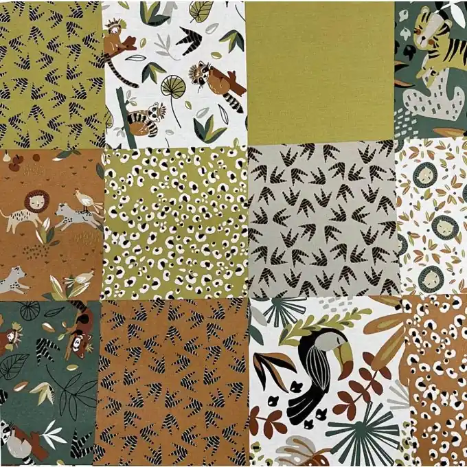 Cretonne-Stoff Patchwork Dschungel rostrot Nur Für Kurze Zeit