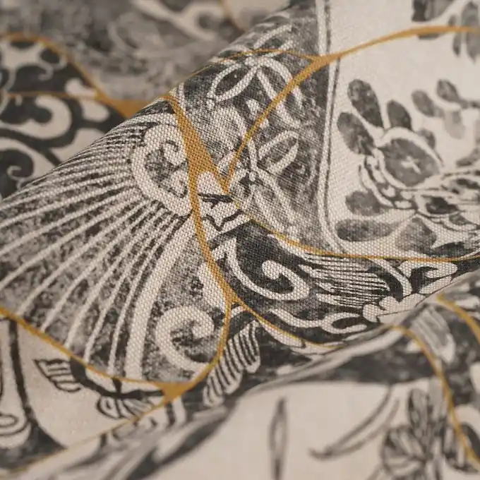 Dicker Dekostoff Linen Look Kintsu Schwarz Gratis Versand