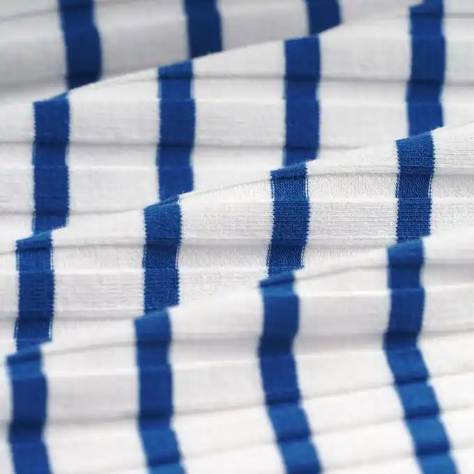 Ausverkauf Rippstrick Baumwollgemisch Streifen blau ecru