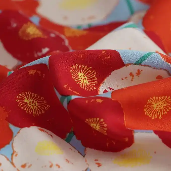 Highlight Satinstoff Viskose Mohn bunt