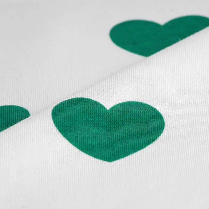 Finale Aktion Gewebe aus französischem Terry-Baumwolle mit weißen und grünen Herzen