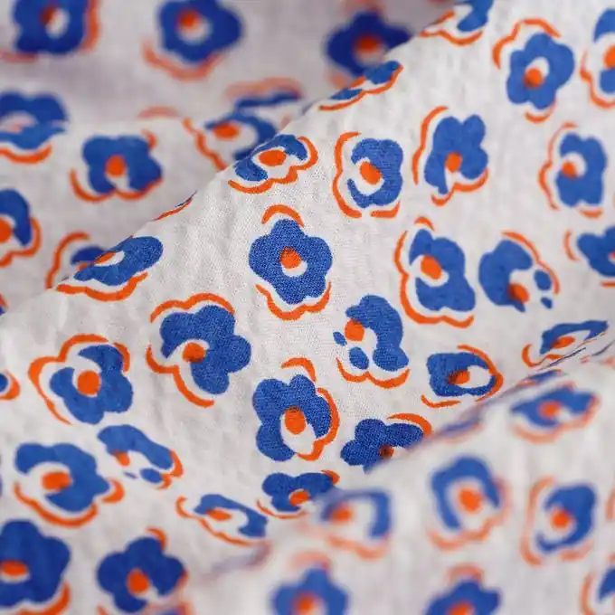 Seersucker Floral blau rot weiß Exklusiv