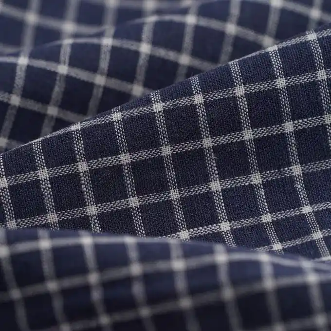 Popeline Baumwolle Leinen Karos Weiß Marineblau Sichere Zahlung