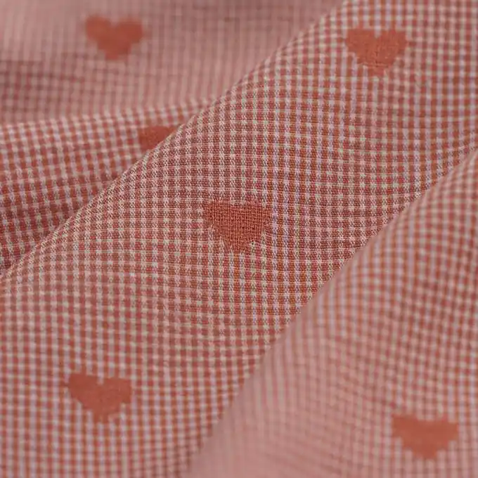 Seersucker Karos Herzen weiß terrakotta Echt