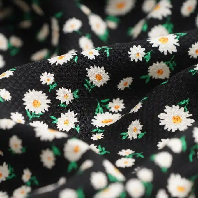 Twill Viskose Gänseblümchen Schwarz Weiß Geprüft