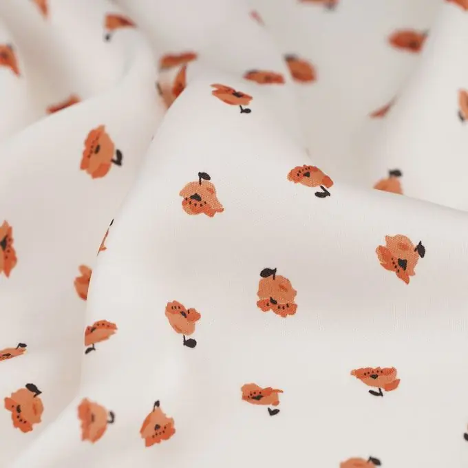 Geld-Zurück-Garantie Satinstoff Polyester recycelt Blumen Ecru