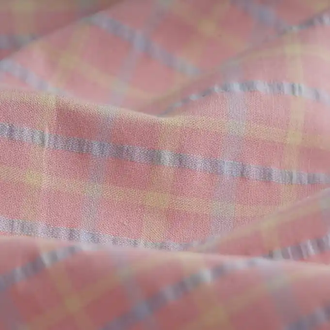 Seersucker Karos Blau Rosa Günstig