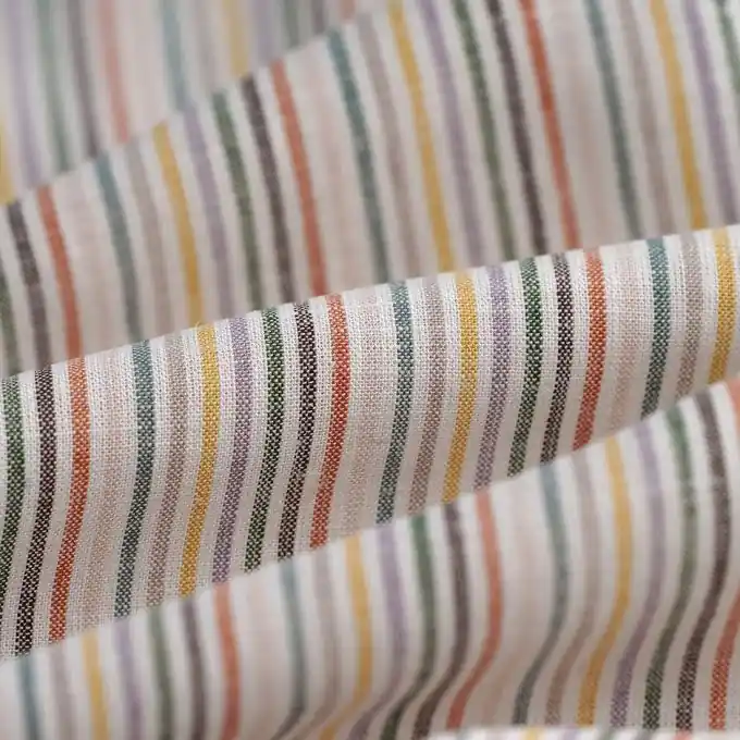 Neue Kollektion Stoff Leinen Viskose Streifen Bunt beige
