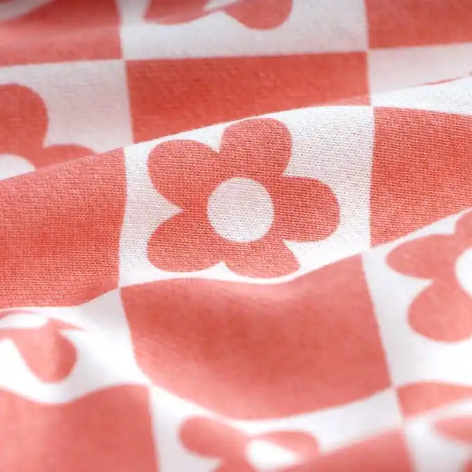 Mega-Angebot French Terry Schachbrettmuster Blume rosa