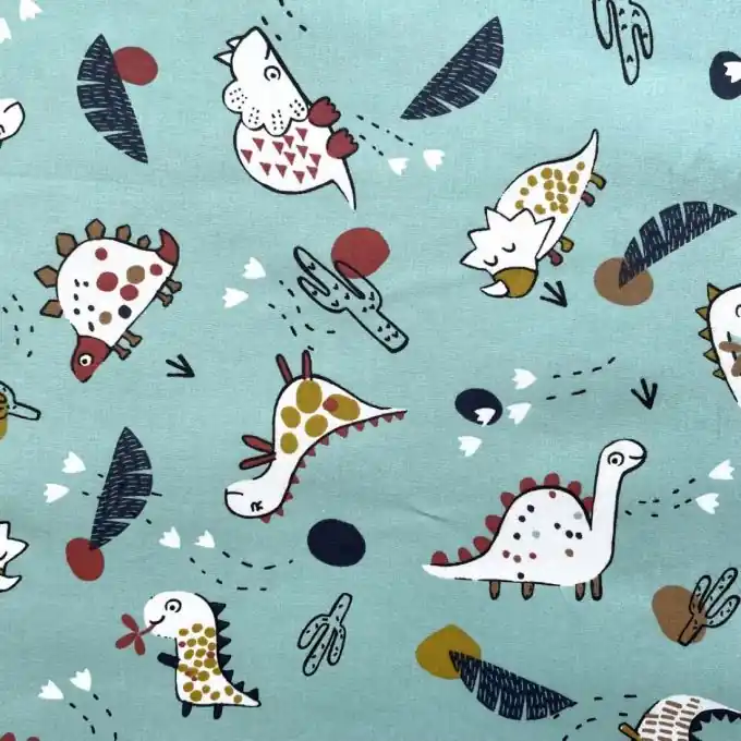 Dino-Motiv Beschichtete Baumwolle Céladon 150cm Neue Kollektion