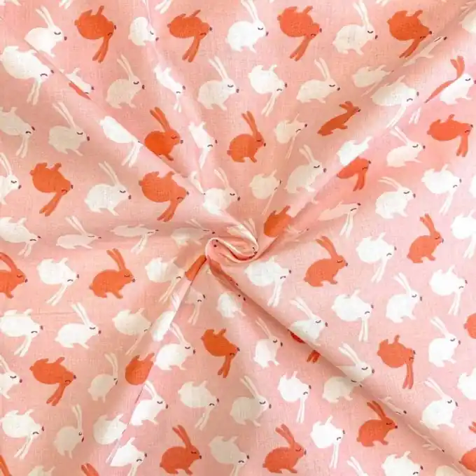 Jetzt Zugreifen Baumwoll-Cretonne Rosa mit Hasenmotiv 150 cm Breite