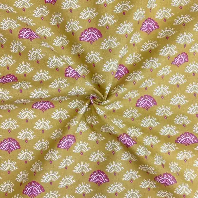 Cretonne Senfgelb Fächer Weiß Rosa Rabatt