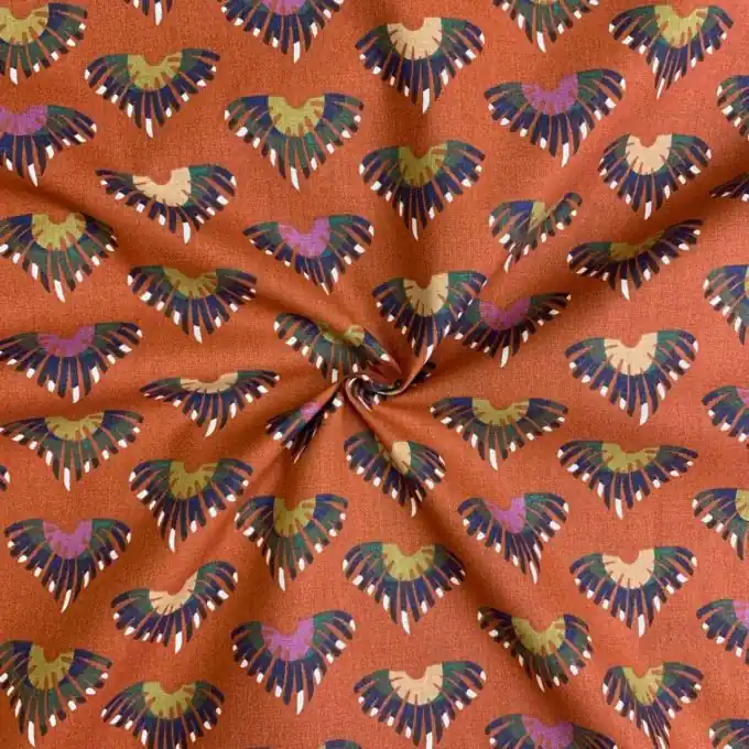 Markenprodukt Baumwollstoff Feder-Print bunt