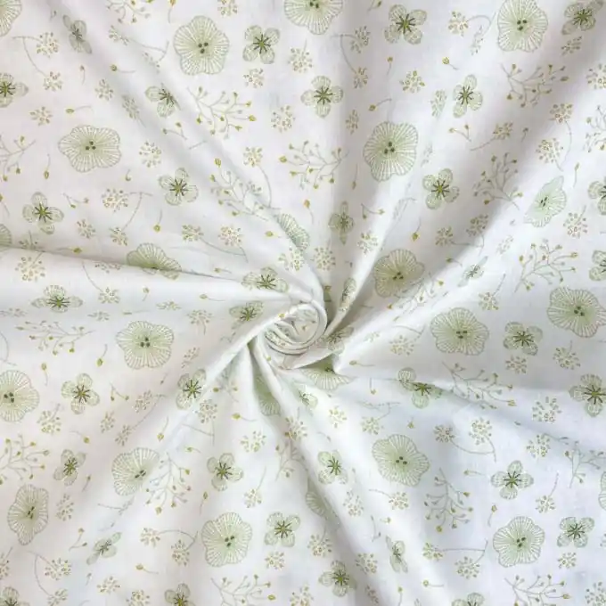 Cretonne Baumwolle Blumen mandelgrün Abverkauf