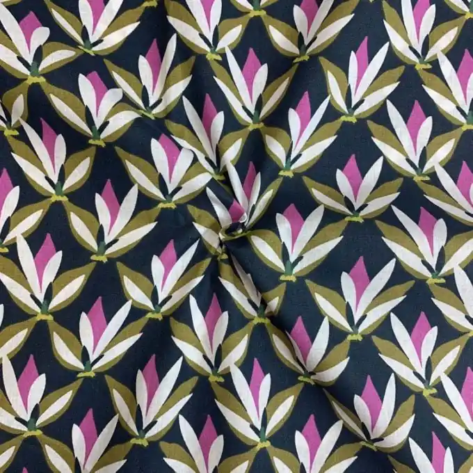 Baumwollstoff Pflanzenmuster khaki violett – OEKO-TEX-zertifiziert Sale