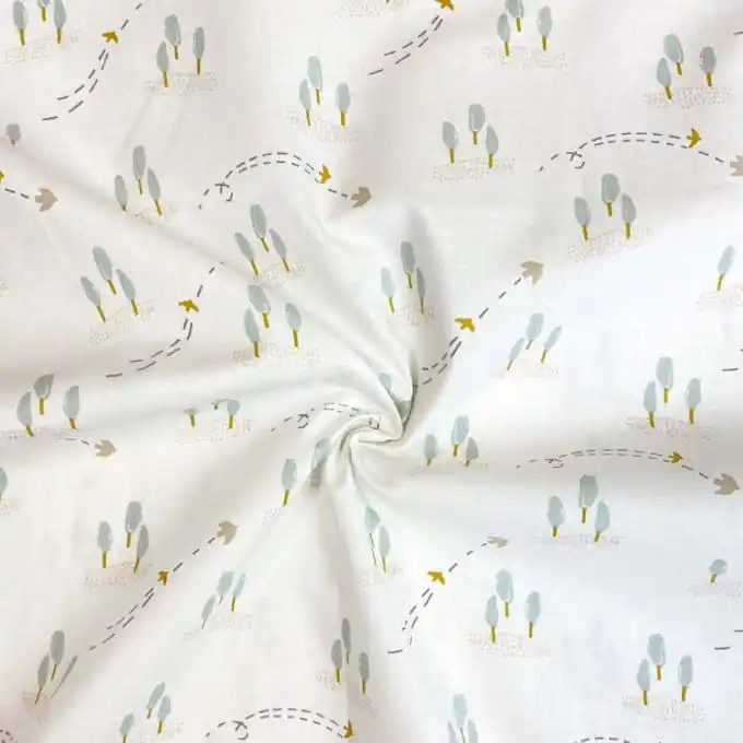 Baumwoll-Cretonne Weiß mit Grünen Bäumchen 150cm Handgefertigt