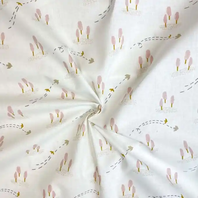 Baumwoll-Cretonne Weiß mit rosa Bäumchen 150cm Sonderangebot